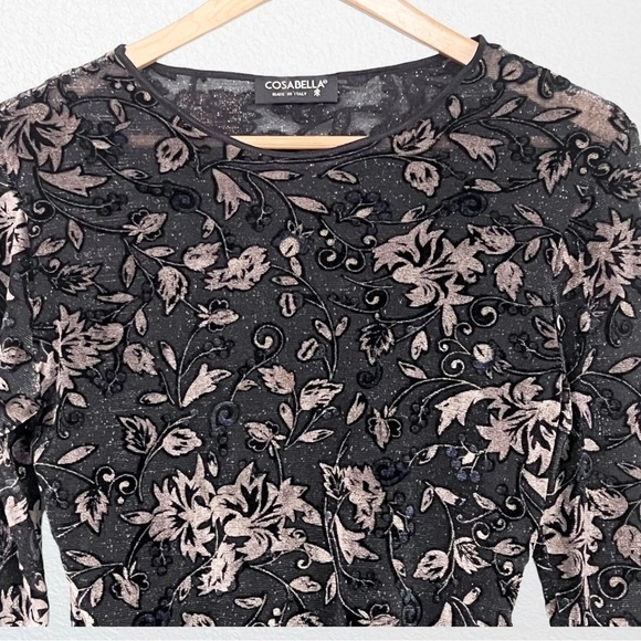 Cosabella Velvet Burnout Metallic Mesh Bodysuit SZ M Black - Picture 4 of 8